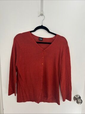 Eileen Fisher Brick Red V-Neck Button Cardigan Size M